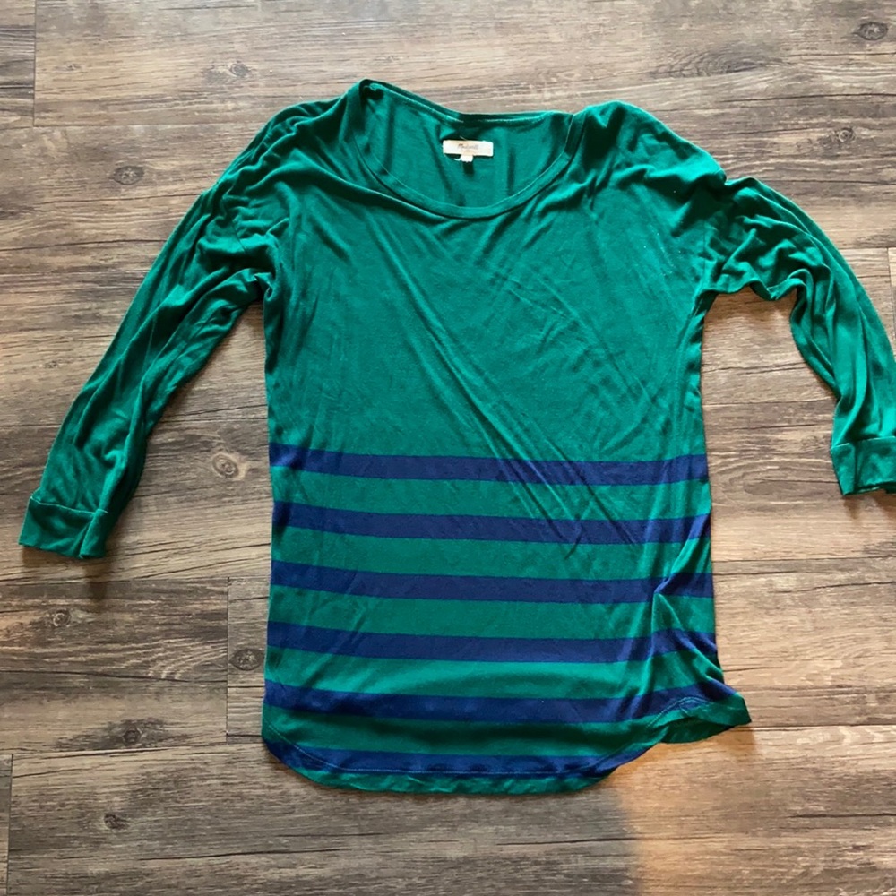 Madewell green & navy top